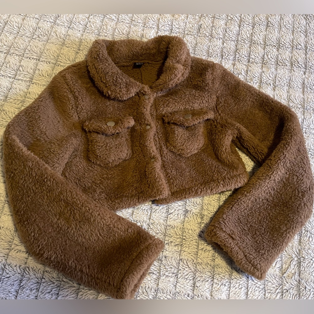 SHEIN Soft Brown Fleece Jacket
